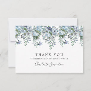 Carte De Remerciements Elégant classique Dusty bleu floral 40e anniversai