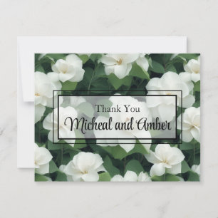 Carte De Remerciements Élégant classique vert botanique blanc floral