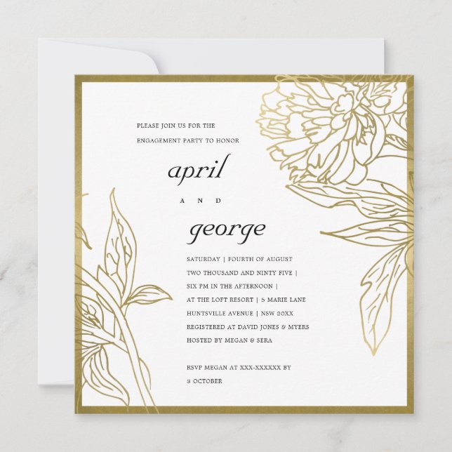 CARTE DE REMERCIEMENTS ELEGANT CLASSY GOLD FOIL FLORAL FIANÇAILLES INVITA (Devant)