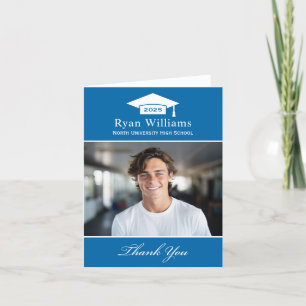 Carte De Remerciements Elégant Cobalt Blue Photo de graduation personnali