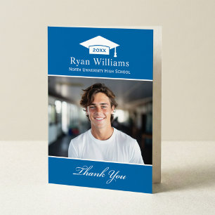 Carte De Remerciements Elégant Cobalt Blue Photo de graduation personnali