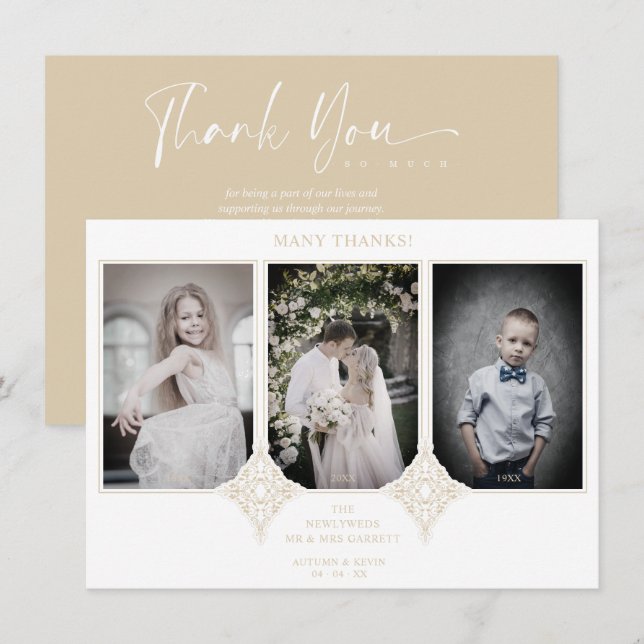 Carte De Remerciements Elegant Collage Lace Romantic 3 Photos Couple (Devant / Derrière)