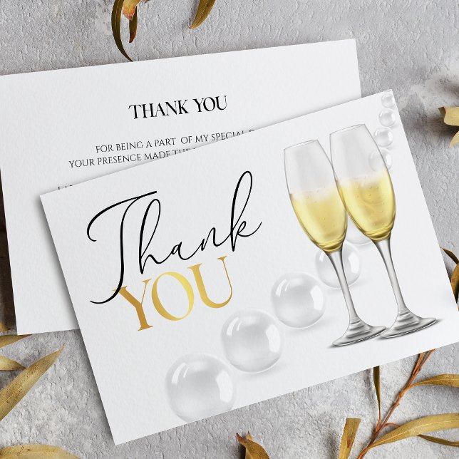 Carte De Remerciements Élégant Collier de Perles Blanches et Prosecco pou (Créateur téléchargé)