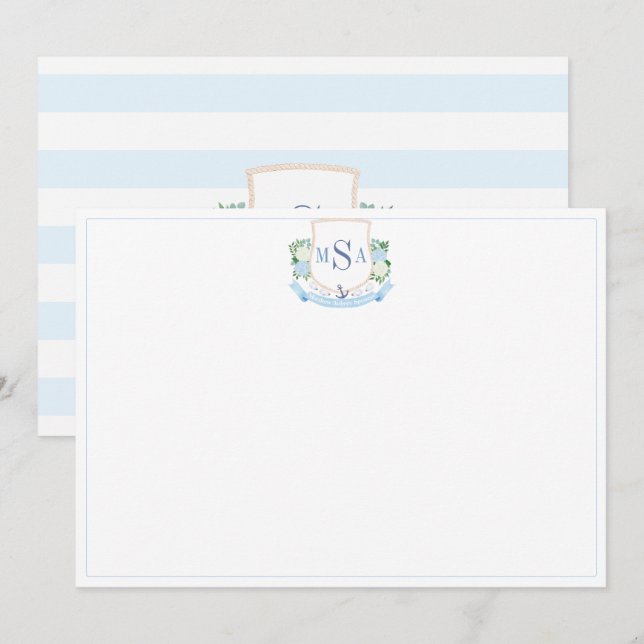 Carte De Remerciements Élégant Côtier Trois Lettre Monogramme Papeterie (Devant / Derrière)