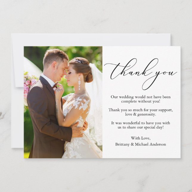 Carte De Remerciements Élégant Delicate Calligraphie Mariage photo (Devant)