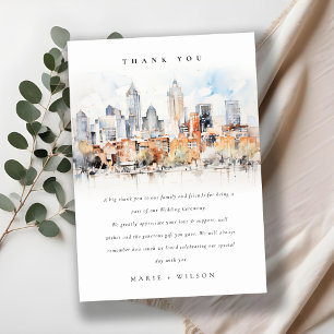 Carte De Remerciements Elégant Denver Colorado Skyline Watercolor Mariage