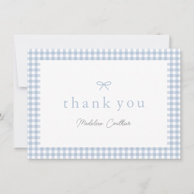 Carte De Remerciements Elégant Dusty Blue En vichy Baby shower Garçons (Devant)