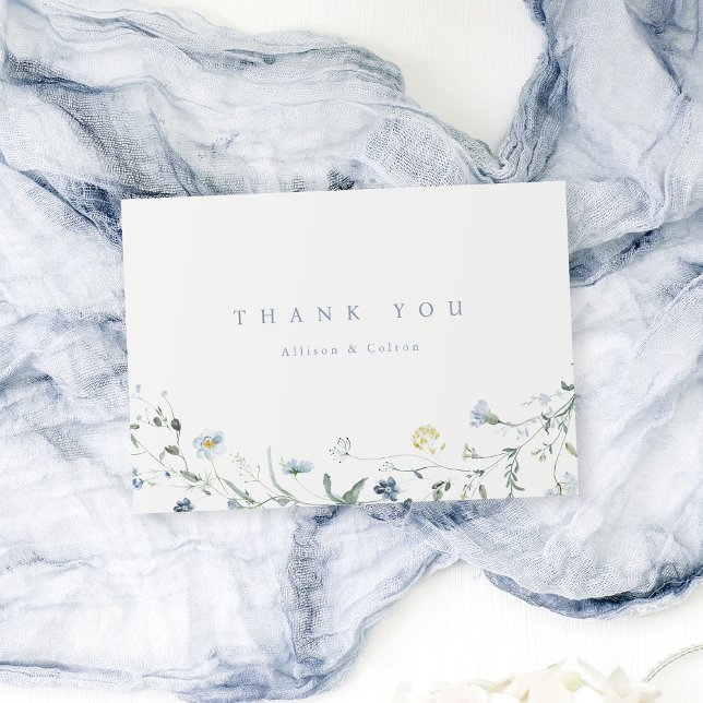 Carte De Remerciements Elégant Dusty Blue Fleur sauvage Rustic Boho Maria (Elegant Dusty Blue Wildflower Rustic Boho Wedding Thank You Card)