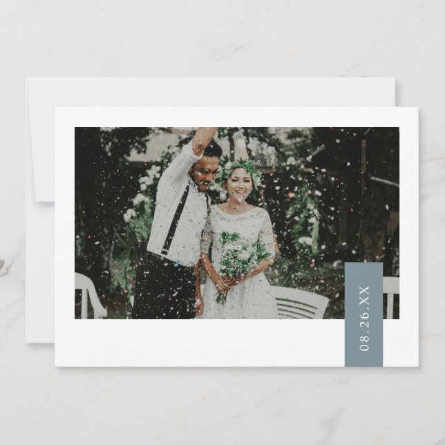 Carte De Remerciements Élégant Dusty Blue Green Ribbon Photo Mariage (Devant)