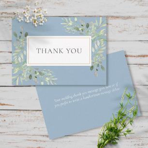 Carte De Remerciements Elégant Dusty Blue Greenery Mariage Feuille
