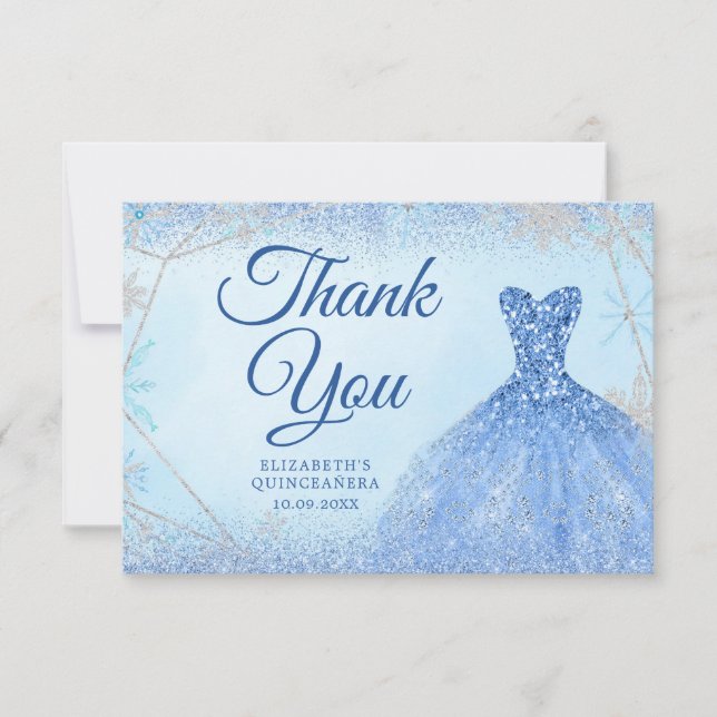 Carte De Remerciements Elégant Dusty Blue Noël Flocon de neige Mis Quince (Devant)