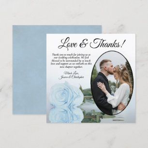 Carte De Remerciements Elégant Dusty Blue Rose Oval Photo Mariage