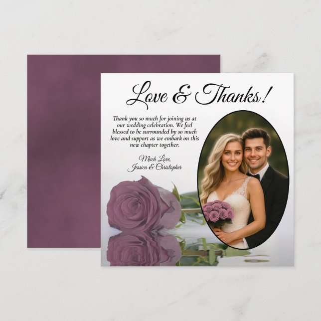 Carte De Remerciements Elégant Dusty Mauve Rose Rose Oval Mariage photo (Devant / Derrière)