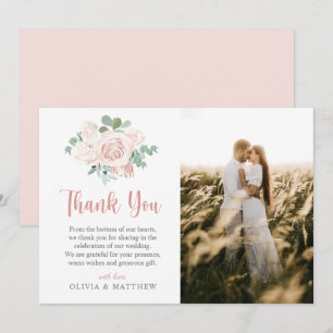 Carte De Remerciements Elégant Dusty Rose Floral Eucalyptus Mariage Photo