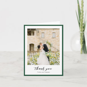 Carte De Remerciements Élégant Emerald Green Photo Mariage moderne