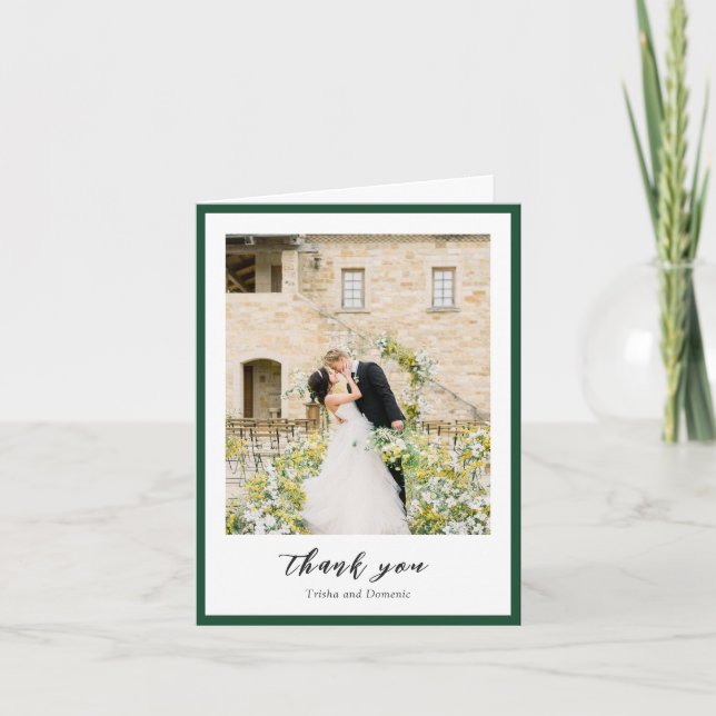Carte De Remerciements Élégant Emerald Green Photo Mariage moderne (Devant)
