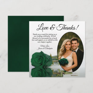 Carte De Remerciements Élégant Emerald Green Rose Oval Photo Mariage