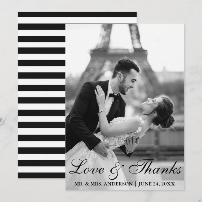 Carte De Remerciements Élégant et moderne Mariage Photo Love and Thanks S (Devant / Derrière)