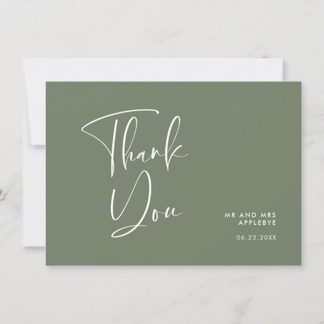 Carte De Remerciements Élégant et moderne mariage vert foncé (Devant)