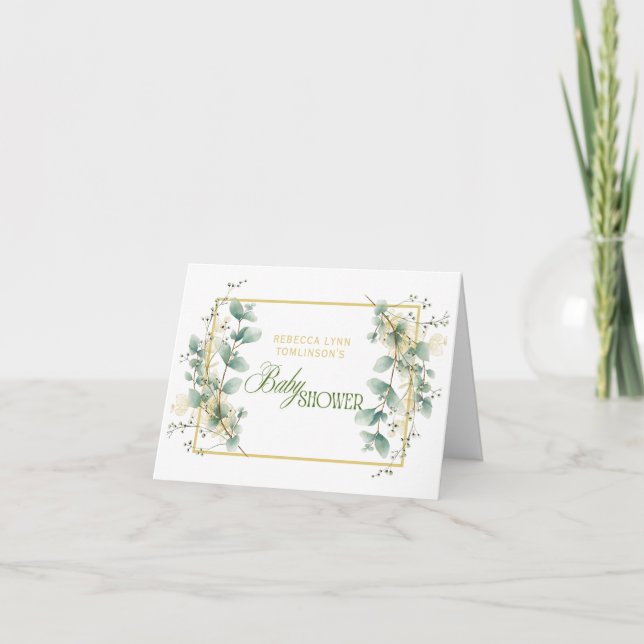 Carte De Remerciements Elégant Eucalyptus Baby shower neutre genre (Devant)