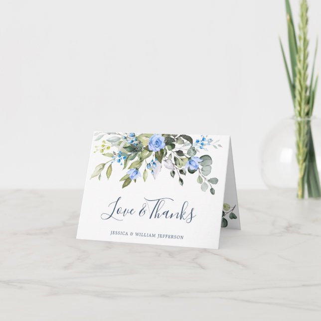 Carte De Remerciements Elégant Eucalyptus Bleu Rose Flore Verdure (Devant)
