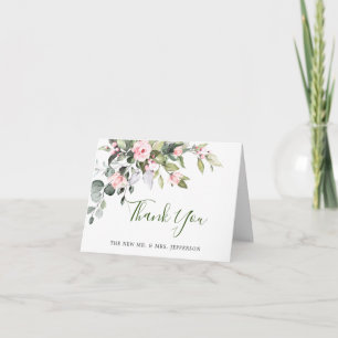 Carte De Remerciements Elégant Eucalyptus Blush Rose Roses Boho Mariage