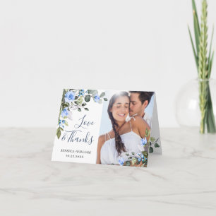 Carte De Remerciements Elégant Eucalyptus Dusty Blue Roses PHOTO Simple