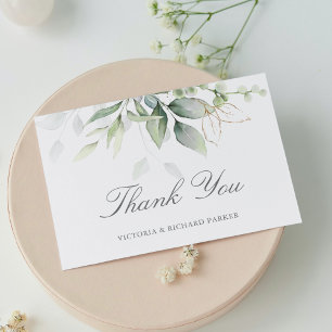 Carte De Remerciements Elégant Eucalyptus Feuille Mariage or vert