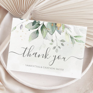 Carte De Remerciements Elégant Eucalyptus Feuille Mariage or vert