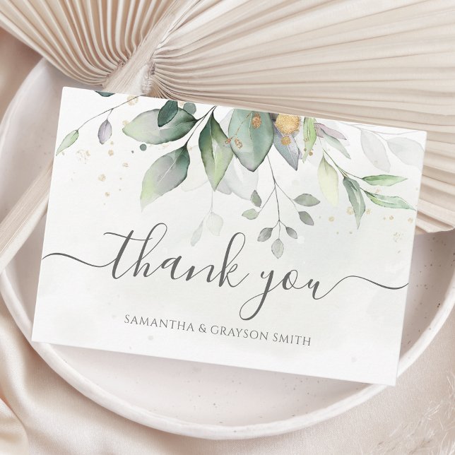 Carte De Remerciements Elégant Eucalyptus Feuille Mariage or vert (Créateur téléchargé)