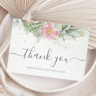 Carte De Remerciements Elégant Eucalyptus Feuille Mariage or vert