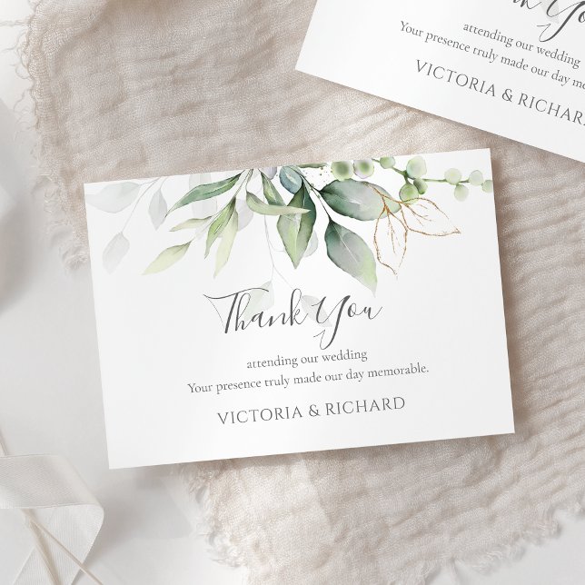 Carte De Remerciements Elégant Eucalyptus Feuille Mariage or vert (Créateur téléchargé)