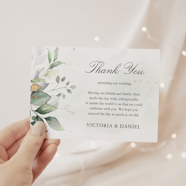 Carte De Remerciements Elégant Eucalyptus Feuille Mariage or vert (Créateur téléchargé)