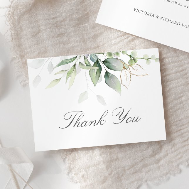 Carte De Remerciements Elégant Eucalyptus Feuille Mariage or vert (Créateur téléchargé)