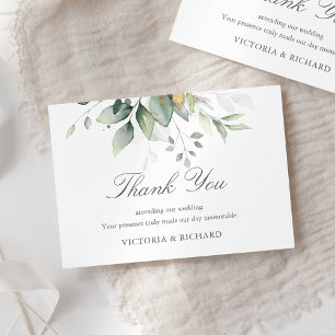 Carte De Remerciements Elégant Eucalyptus Feuille Mariage or vert