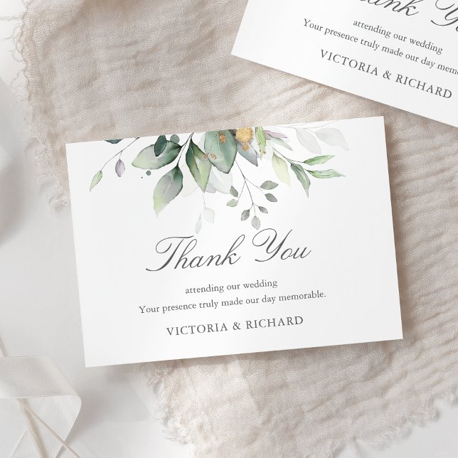 Carte De Remerciements Elégant Eucalyptus Feuille Mariage or vert (Créateur téléchargé)
