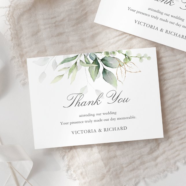 Carte De Remerciements Elégant Eucalyptus Feuille Mariage or vert (Créateur téléchargé)