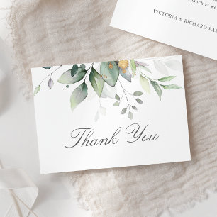 Carte De Remerciements Elégant Eucalyptus Feuille Mariage or vert