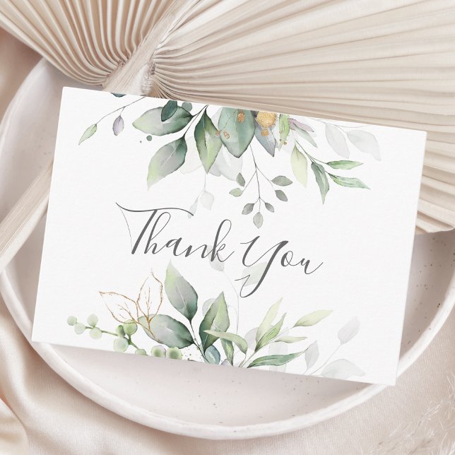 Carte De Remerciements Elégant Eucalyptus Feuille Mariage or vert (Créateur téléchargé)