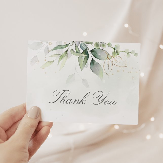 Carte De Remerciements Elégant Eucalyptus Feuille Mariage or vert (Créateur téléchargé)