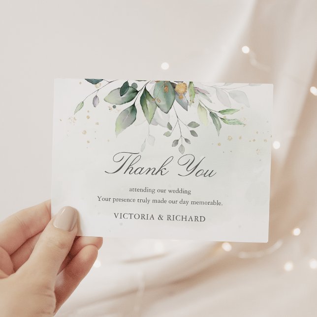 Carte De Remerciements Elégant Eucalyptus Feuille Mariage or vert (Créateur téléchargé)