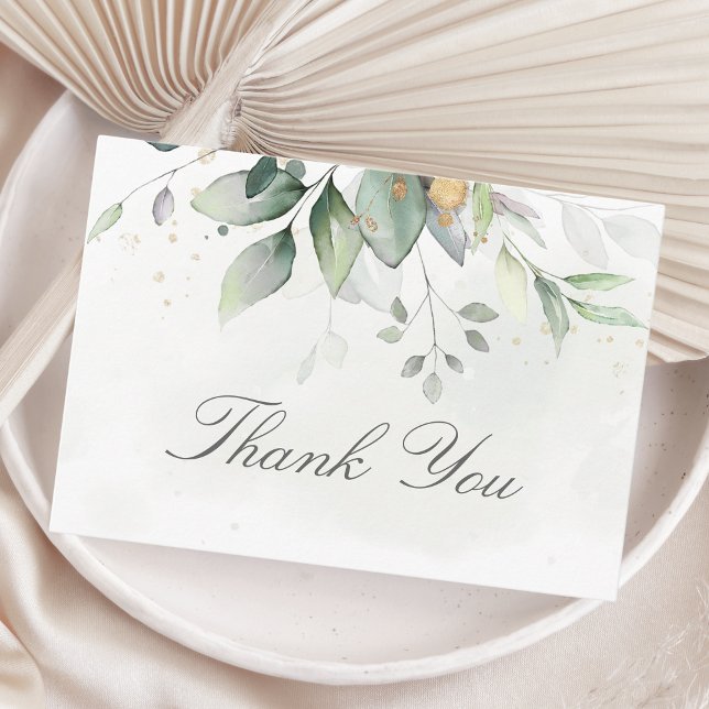 Carte De Remerciements Elégant Eucalyptus Feuille Mariage or vert (Créateur téléchargé)