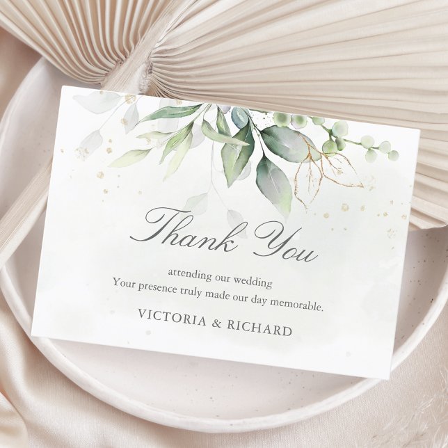 Carte De Remerciements Elégant Eucalyptus Feuille Mariage or vert (Créateur téléchargé)