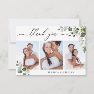 Carte De Remerciements Elégant Eucalyptus Green 3 Mariage PHOTO
