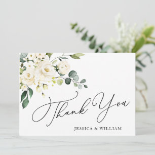 Carte De Remerciements Elégant Eucalyptus Roses Blanches Floral