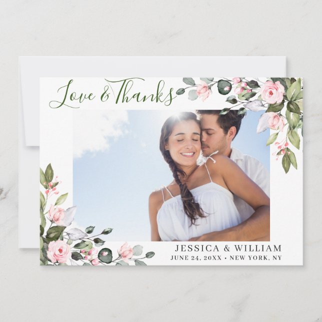 Carte De Remerciements Elégant Eucalyptus Roses Roses Roses Roses Roses R (Devant)
