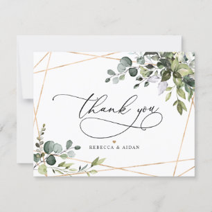 Carte De Remerciements Elégant Eucalyptus Verdure Mariage Or
