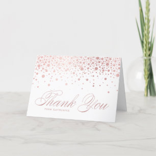 Carte De Remerciements Elégant Faux Rose Gold Foil Confetti Dots Blanc