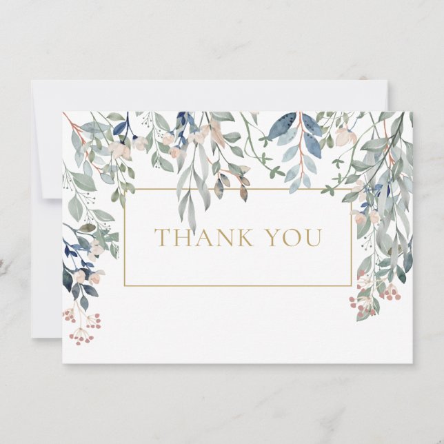 Carte De Remerciements Élégant feuillage floral géométrique or (Devant)