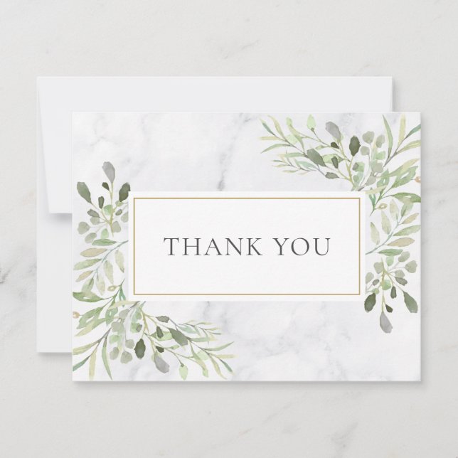 Carte De Remerciements Élégant Feuille de printemps Marbre blanc (Devant)